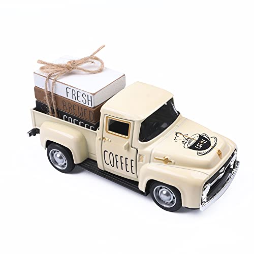 Vintage Metal Pickup Truck with Decorative Books Stack