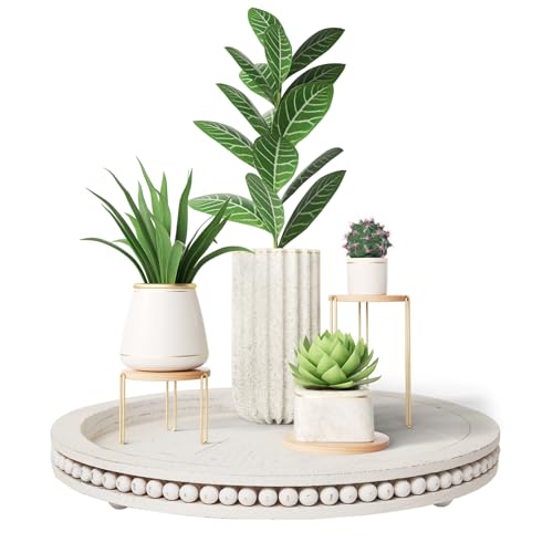 12" Beaded Round Tray - Rustic Farmhouse Coffee Décor