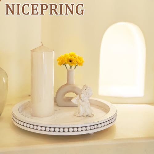 12" Beaded Round Tray - Rustic Farmhouse Coffee Décor