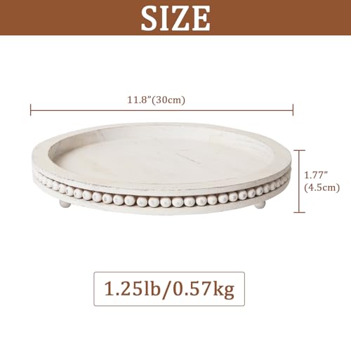 12" Beaded Round Tray - Rustic Farmhouse Coffee Décor