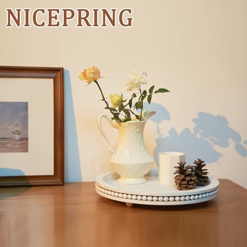 12" Beaded Round Tray - Rustic Farmhouse Coffee Décor