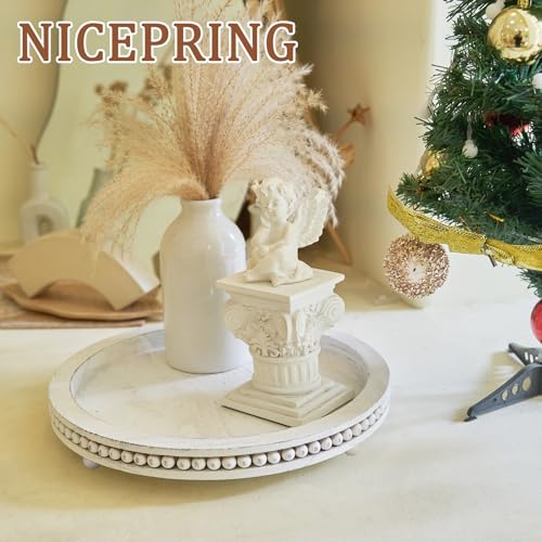 12" Beaded Round Tray - Rustic Farmhouse Coffee Décor