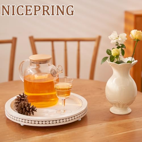 12" Beaded Round Tray - Rustic Farmhouse Coffee Décor