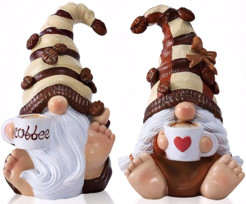 Vereemy Drinking Coffee Gnomes Statue Couple Set