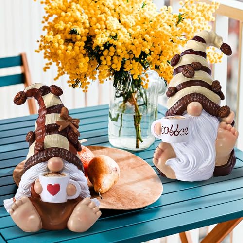 Vereemy Drinking Coffee Gnomes Statue Couple Set