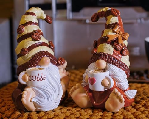 Vereemy Drinking Coffee Gnomes Statue Couple Set