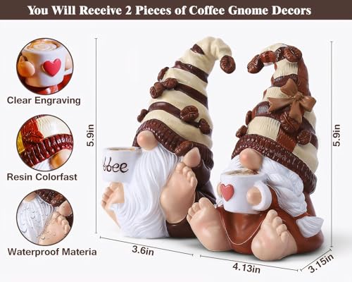 Vereemy Drinking Coffee Gnomes Statue Couple Set