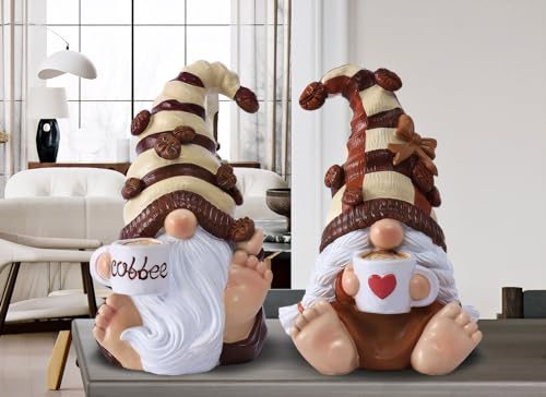Vereemy Drinking Coffee Gnomes Statue Couple Set