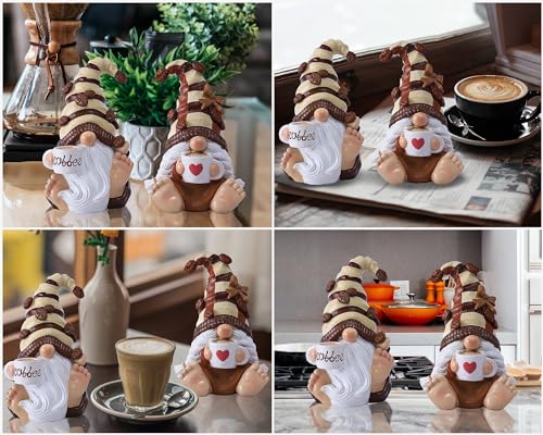 Vereemy Drinking Coffee Gnomes Statue Couple Set