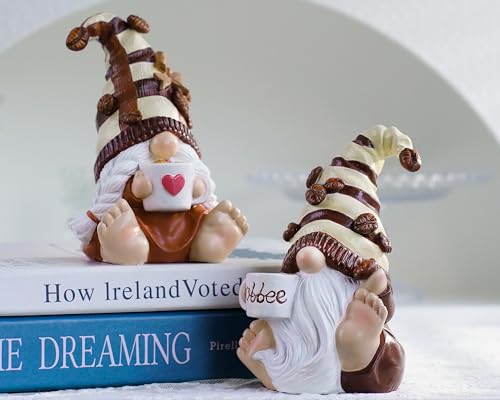 Vereemy Drinking Coffee Gnomes Statue Couple Set