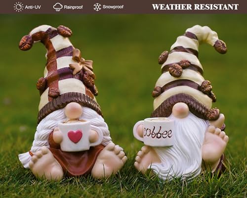Vereemy Drinking Coffee Gnomes Statue Couple Set