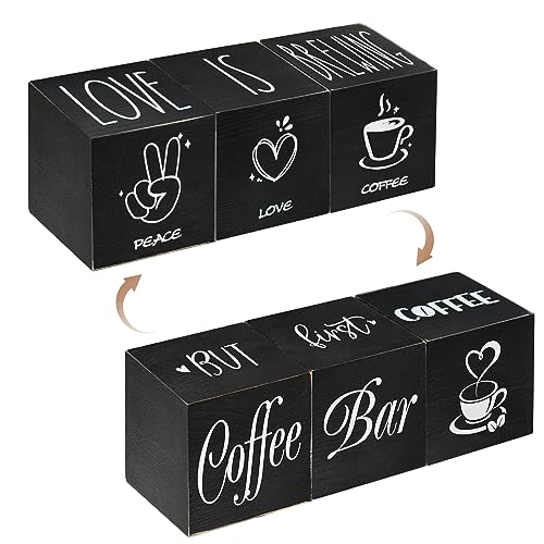 Farmhouse Coffee Bar Decor, 3-Piece Wooden Signs