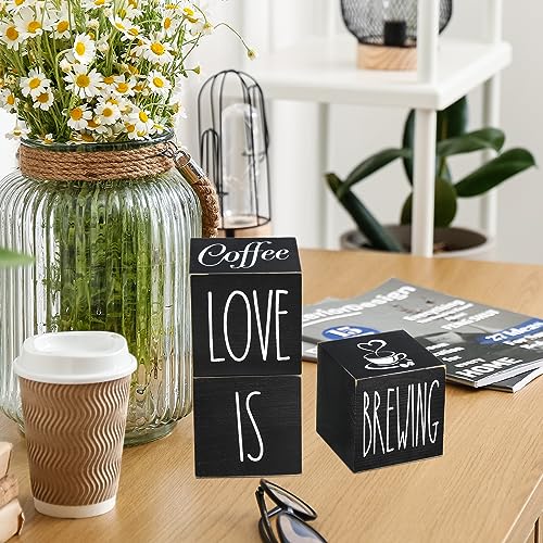 Farmhouse Coffee Bar Decor, 3-Piece Wooden Signs