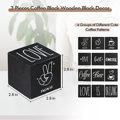 Farmhouse Coffee Bar Decor, 3-Piece Wooden Signs