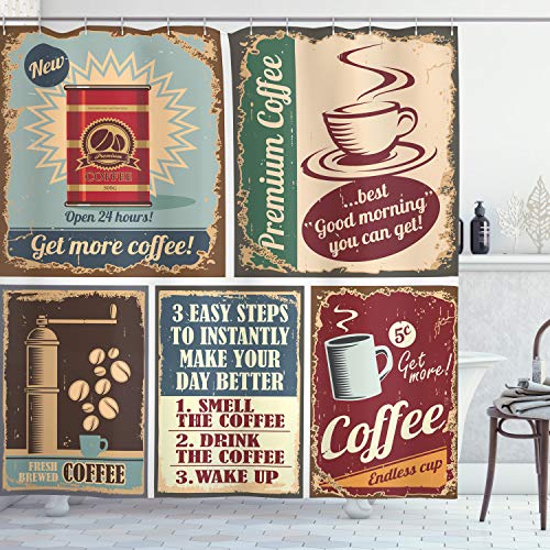 Retro Coffee Shower Curtain Set, Cloth Fabric Bathroom Decor