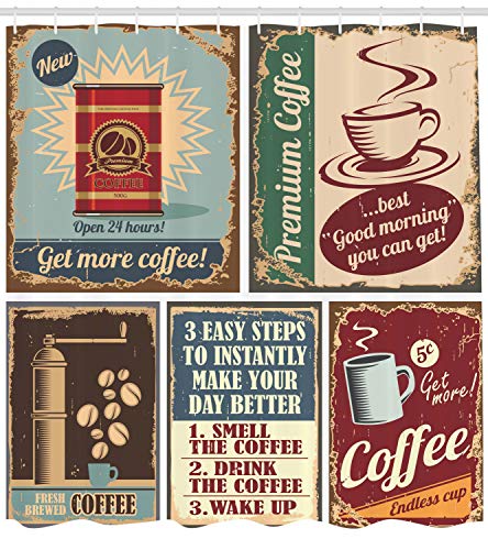 Retro Coffee Shower Curtain Set, Cloth Fabric Bathroom Decor