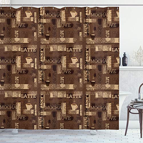 Coffee Shower Curtain with Cafe Theme, Cloth Bathroom Decor