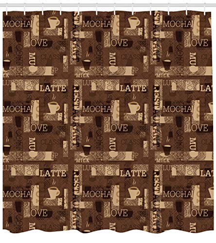 Coffee Shower Curtain with Cafe Theme, Cloth Bathroom Decor