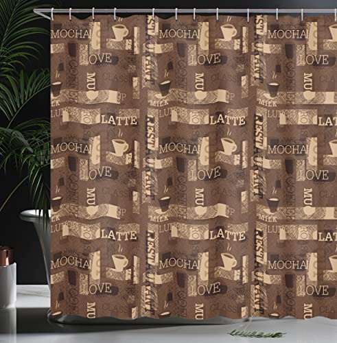 Coffee Shower Curtain with Cafe Theme, Cloth Bathroom Decor