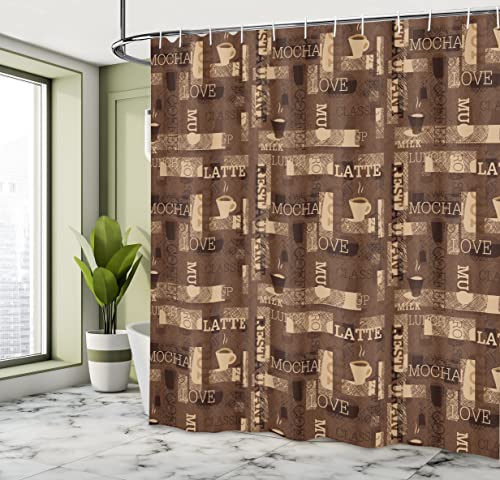 Coffee Shower Curtain with Cafe Theme, Cloth Bathroom Decor