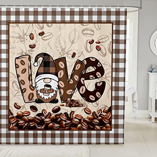 Cartoon Coffee Gnome Print Shower Curtain for Coffee Lovers