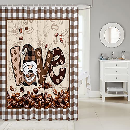 Cartoon Coffee Gnome Print Shower Curtain for Coffee Lovers