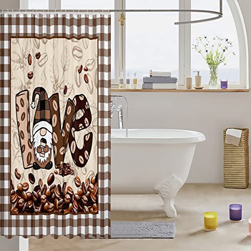 Cartoon Coffee Gnome Print Shower Curtain for Coffee Lovers