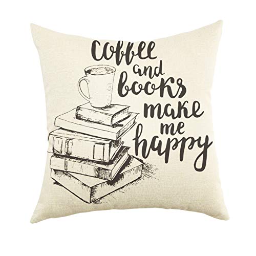 Motivational Coffee and Books Quote Pillow Cover 18"x18
