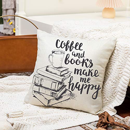 Motivational Coffee and Books Quote Pillow Cover 18"x18