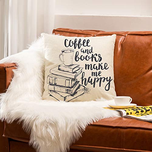 Motivational Coffee and Books Quote Pillow Cover 18"x18