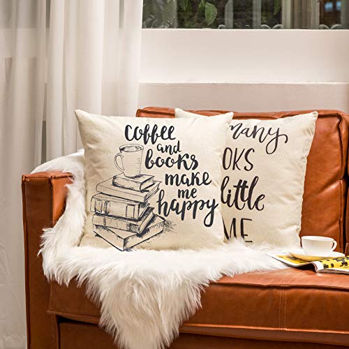Motivational Coffee and Books Quote Pillow Cover 18"x18