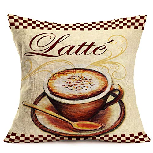 Vintage Coffee Print Throw Pillow Covers 4 Pack