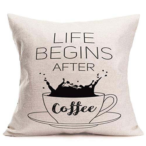 Coffee Cups Throw Pillow Covers - Life Begins After