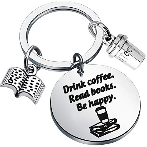 BEKECH Book Lovers Coffee Keychain Gift Silver