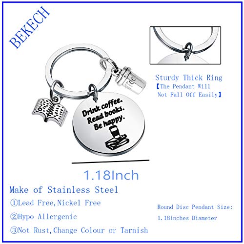 BEKECH Book Lovers Coffee Keychain Gift Silver