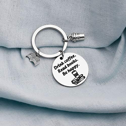 BEKECH Book Lovers Coffee Keychain Gift Silver
