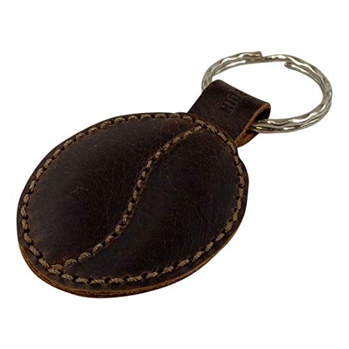 Handmade Leather Roasted Coffee Bean Keychain, Bourbon Brown