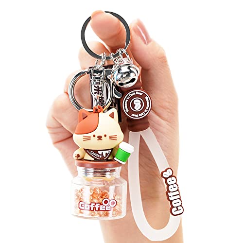 HONYJOOM Coffee Bean Cat Keychain for Women Men