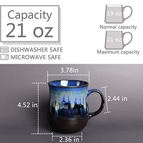 Bosmarlin Blue Ceramic Coffee Mug, 21 Oz, Dishwasher/Microwave Safe