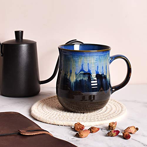 Bosmarlin Blue Ceramic Coffee Mug, 21 Oz, Dishwasher/Microwave Safe