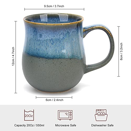 Handmade 20 Oz Ceramic Coffee Mug with Big Handle