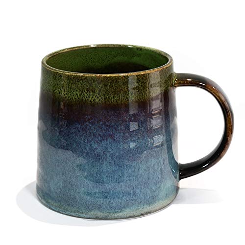 Handmade Green Ceramic Coffee Mug, 16.5 Oz