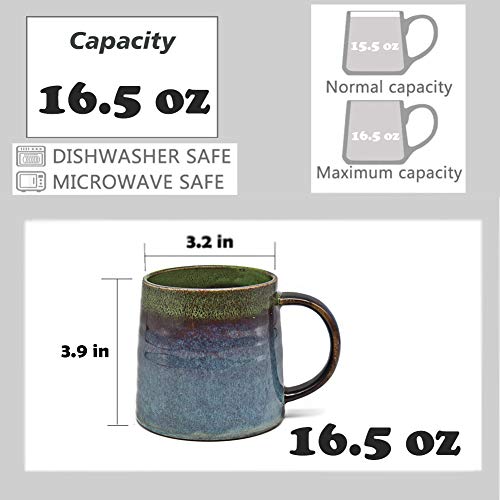 Handmade Green Ceramic Coffee Mug, 16.5 Oz