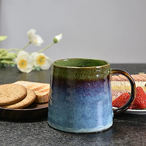Handmade Green Ceramic Coffee Mug, 16.5 Oz