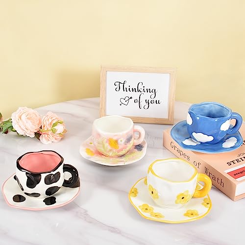 Ceramic Coffee Mug with Saucer, Handmade Cup