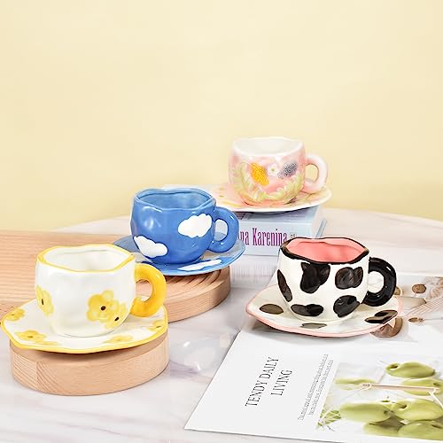 Ceramic Coffee Mug with Saucer, Handmade Cup