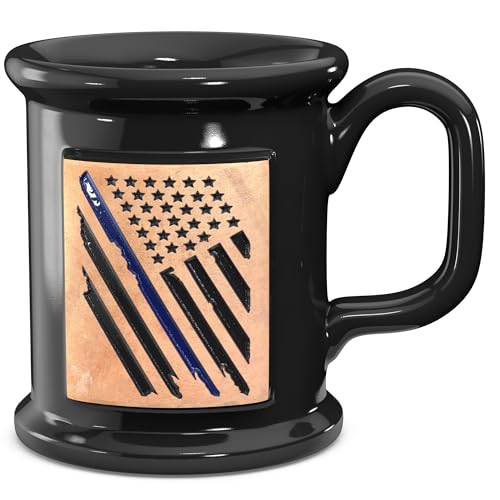16 oz Handmade Ceramic Coffee Mug - Thin Blue Line Flag