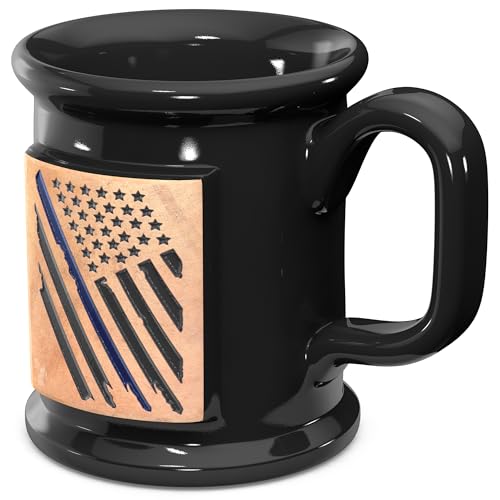 16 oz Handmade Ceramic Coffee Mug - Thin Blue Line Flag