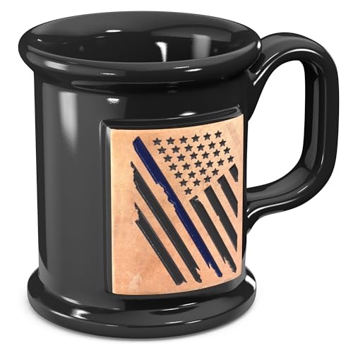 16 oz Handmade Ceramic Coffee Mug - Thin Blue Line Flag