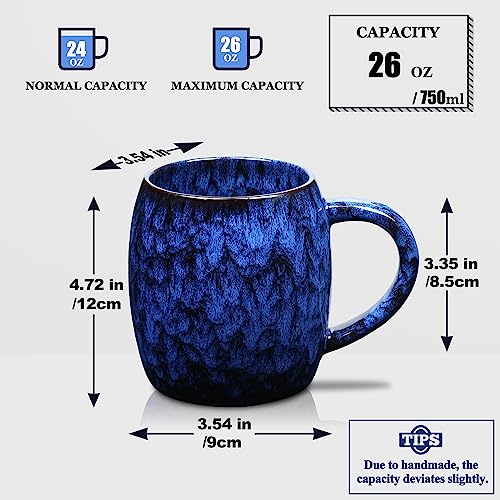 Handmade 26 oz Ceramic Coffee Mug (Deep Blue)